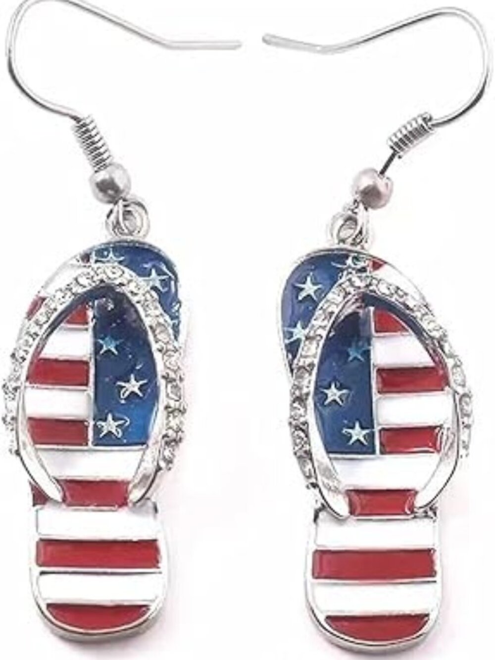 Flip Flops Earrings American Flag Patriotic 4Th of July Dangle Drop Statement